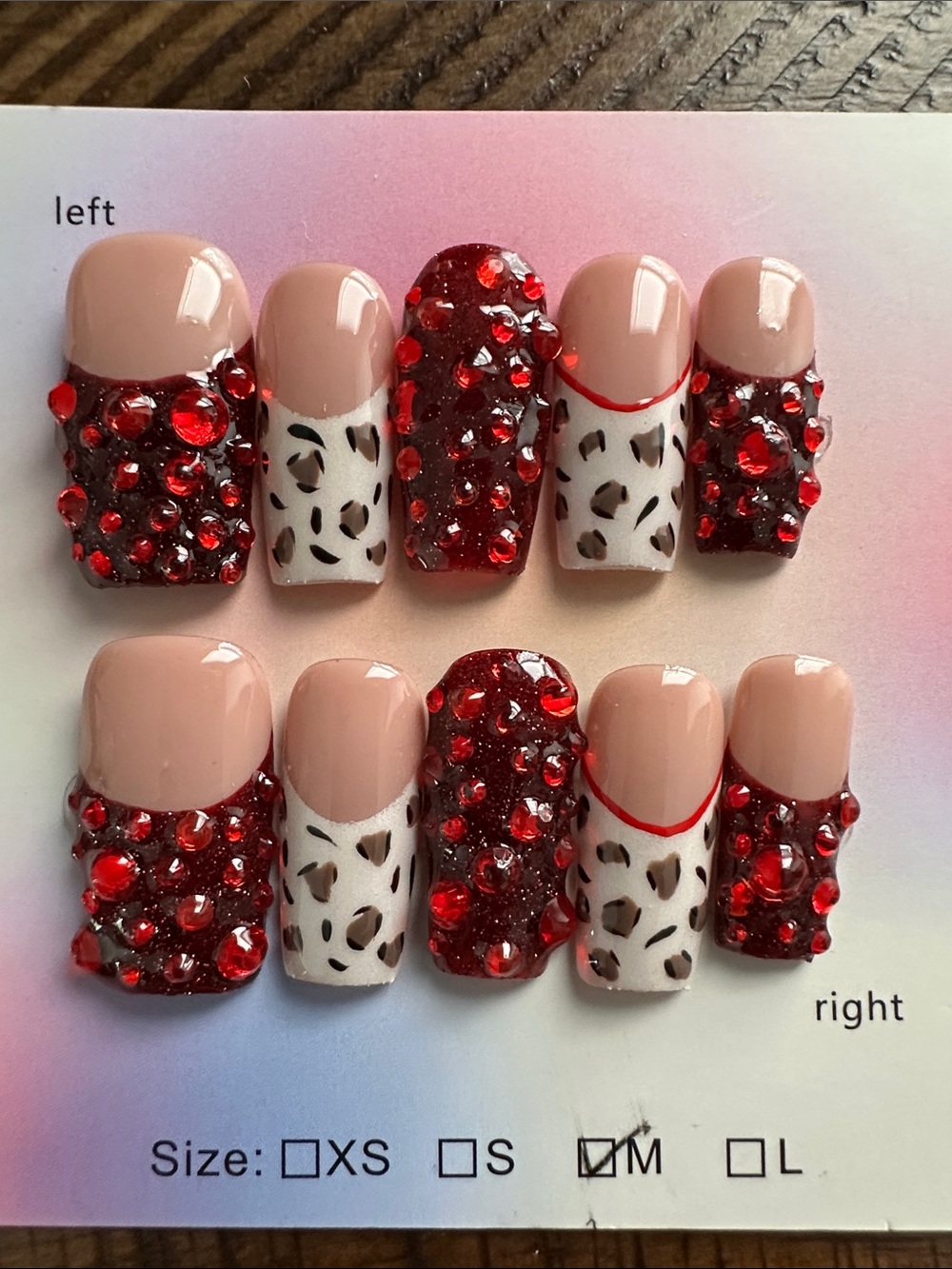 Red Gem & Leopard Accent Press-On Nails